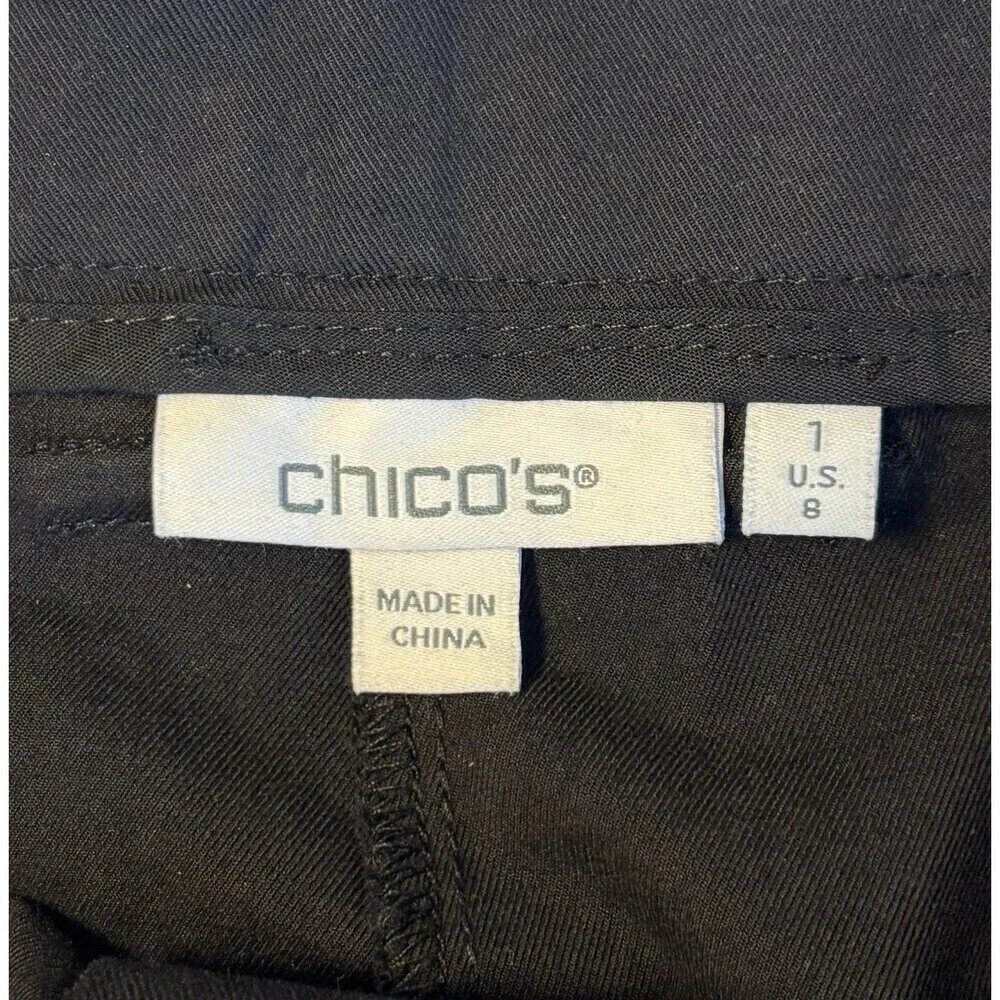 CHICOS Black Utility Cropped Twill Pants Size 8/10 (M) Wide Leg Cargo